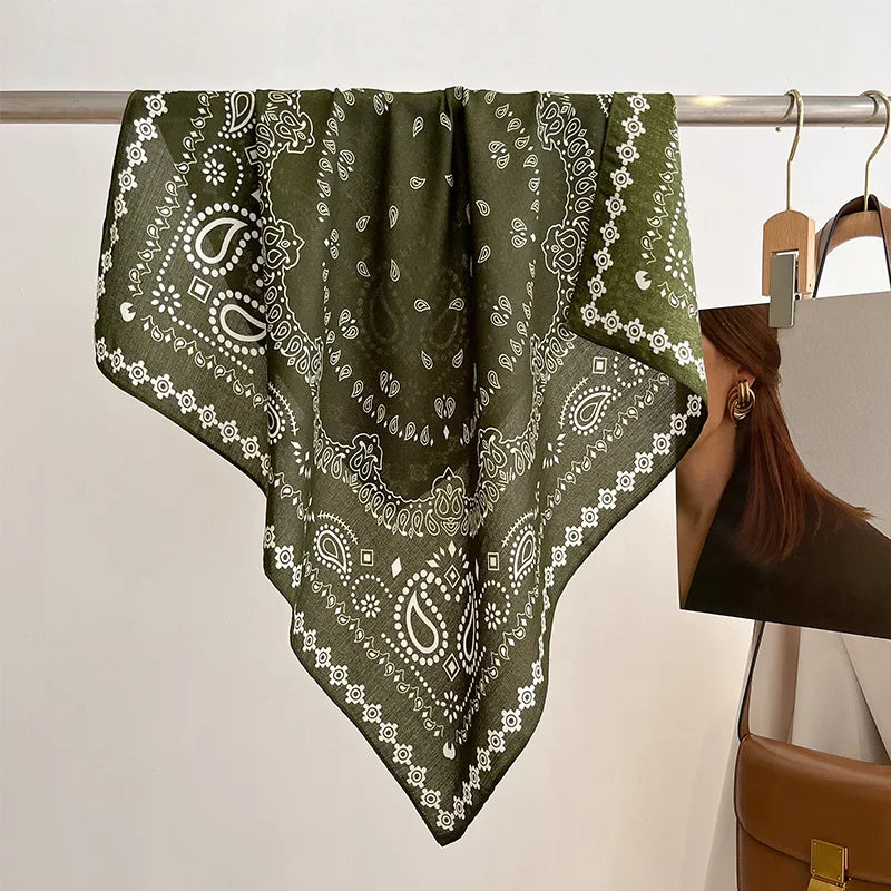 Spring/Summer 70cm Cashew Print Square Scarf Women’s Breathable Imitation Silk Bandanna Luxury Female Neckerchief Fashion Hijab Quick Pick Grocers